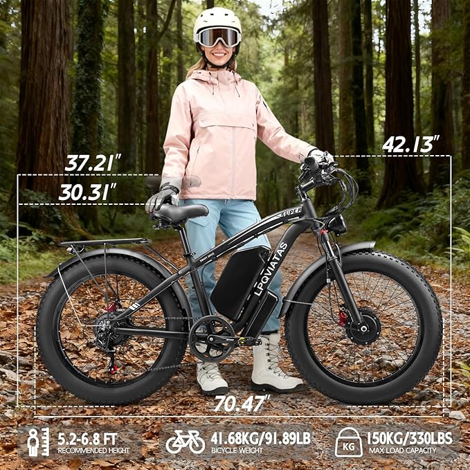 Peak 9000W Dual-Motor-Ebike with 52V 34AH 1768Wh Battery, 42-46MPH 24 Inch Dual-Motor-Electric-Bike for Adults, Up To 105 Miles with Disc Brake Fat Tire Electric Bicycle E Bike Mountain Snow