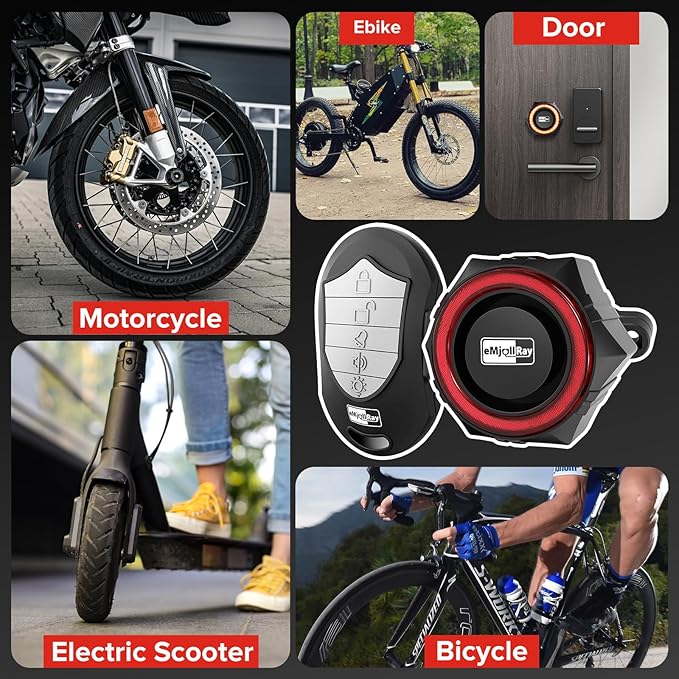 Bike Alarm,110dB Loud Waterproof Wireless E-Bike Alarm with Remote,Anti Theft Alarm Adjustable Volume Motorcycle Wireless Motion Sensor Alarm for Bicycle, Ebike,Ebike Accessories