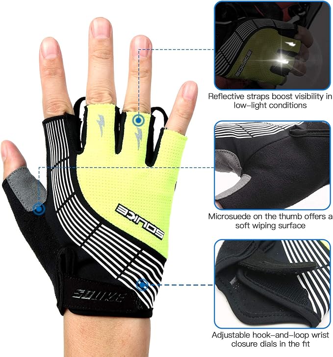 Souke Sports Cycling Bike Gloves - Padded Half Finger Bicycle Gloves with Shock-Absorbing, Anti-Slip, Breathable MTB & Road Biking Features for Men & Women