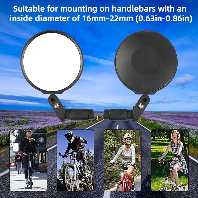 2 Pair Bike Mirror With Bike Bell 360° Adjustable HD Convex Bike Mirror Handlebar For Mount Mountain Road Bikes Motorcycle (2*Small Mirror + 1*Bell)