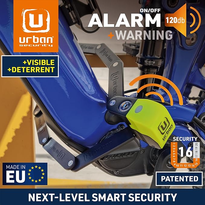 URBAN UR476Y Double Security Bike Lock | Smart Alarm, 120dB, LED Alert, Warning | Most Secure & Deterrent | Folding Locks Heavy Duty AntiTheft for Bicycle Electric Scooter, More Convenient Case, 90cm
