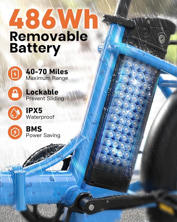 Electric Bike, 1000W Peak Folding Electric Bike, 486Wh 70 Miles Range Ebike, 20" Step-Thru Bicycle with Front Basket, Waterproof Removable Battery, 7 Speed, 25 MPH Max