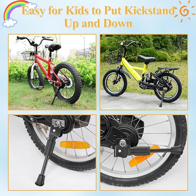SEISSO Bike Kickstand for Kids Bike, Universal Rear Mount Bicycle Kickstands, Replacement Single Side Steel Child Kick Stand for 20" Wheel (For 20in Wheel)