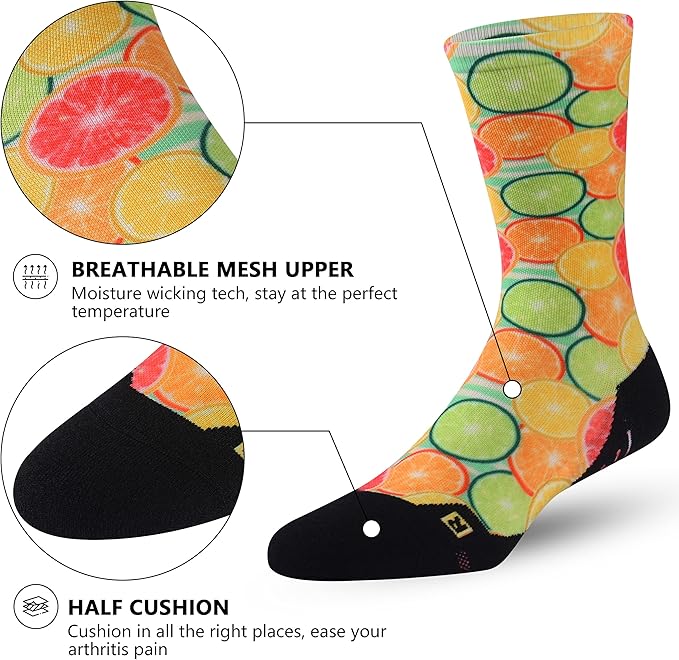 HUSO Unisex Funky Digital Printed Athletic Crew Hiking Cycling Socks 4 Pairs
