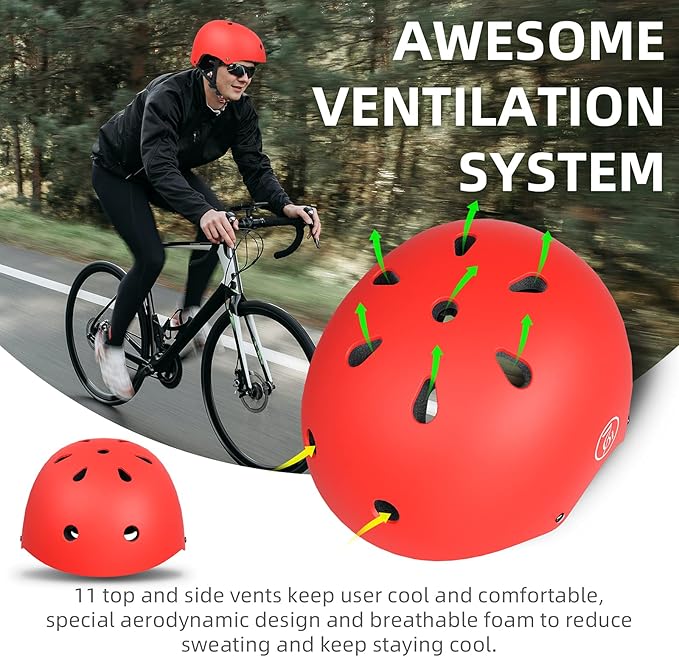 67i Bike Helmet Skateboard Helmet for Adult Cycling Bicycle Scooter Helmets for Men Women Adjustable for Multi-Sport Bicycle Scooter Inline Cycling Skateboarding