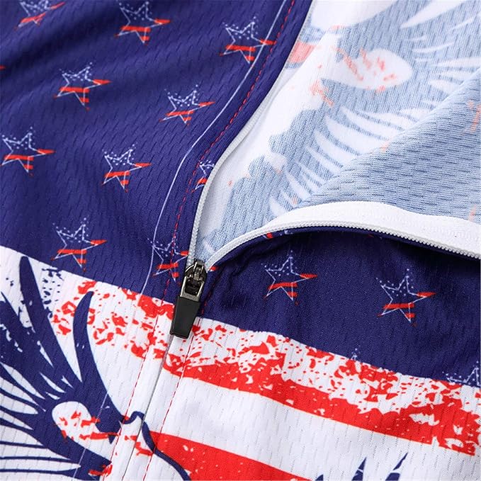 JPOJPO USA Cycling Jersey Men Short Sleeve Bike Shirts Biking Jersey Summer American Bicycle Tops with 3 Pockets Reflective