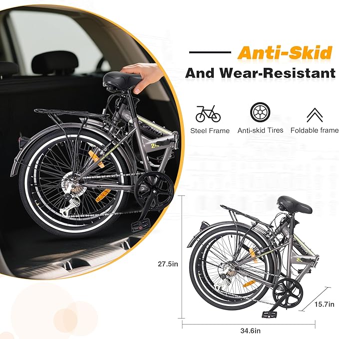 20" Folding City Commuter Bike,7-Speed Shimano,Lightweight Aluminum Frame,Foldable Bicycle for Adults,Compact Folding Bike,Mini Portable