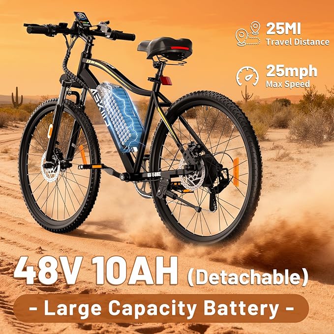 Electric Bike for Adults 750W Peak Motor, 26 Inch Mountain E-Bike with 48V Removable Battery, 7-Speed, Front Fork Suspension, Commuter Electric Bicycle with 25MPH and 40-55Miles PAS Range