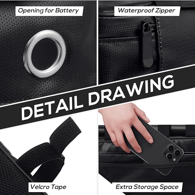 FLASLD Fireproof Electric Scooter Battery Hanging Bag, 15.3 x 5.9 x 4in Ebike Battery Bag, Electric Bike Bicycle Saddlebag, Storage Ebike Bag
