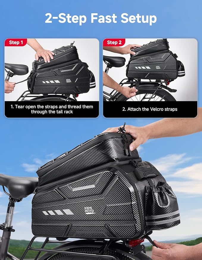 KEMIMOTO Bike Rear Bag, 11L/20L/40L EVA Hard Shell with Waterproof Cover, Bicycle Trunk with Shoulder Strap for Commuter Travel Outdoor