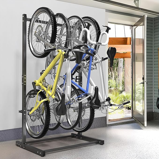 WALMANN Freestanding Bike Stand for Garage, 4 Bikes Vertical Bike Storage Stand Heavy Duty Bike Floor Stand