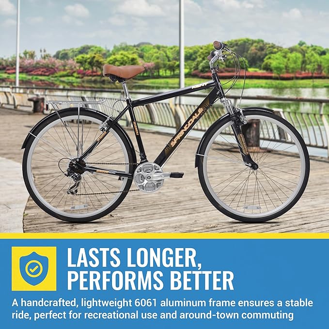 Kent International Springdale Hybrid Bicycle - 700c ‎Hybrid Bike with 21-Speed Rear Shimano Derailleur Drivetrain - Lightweight Mountain Bike with Aluminum Frame for Premium Cycling