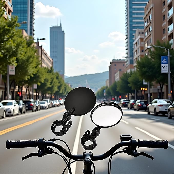 2Pcs Black Adjustable Rear View Mirror for Bikes, Safe Universal Rearview Mirror for Handlebars, Wide Angle Acrylic Convex Safety for Adult Bikes/Kids/Road/Mountain Bike