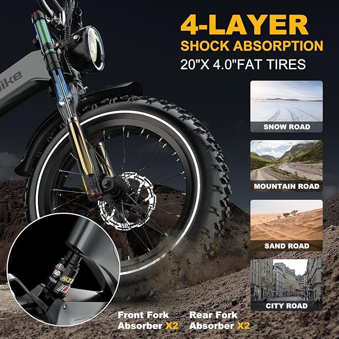 3000W/2000W Peak Dual Motor/Single Motor Foldable Electric Bike for Adults, 52V 30Ah Removable Battery, 35 MPH & 120 Miles, 20"x4.0" Fat Tire Mountain Bicycle, Magnesium Alloy Frame Dirt Ebike