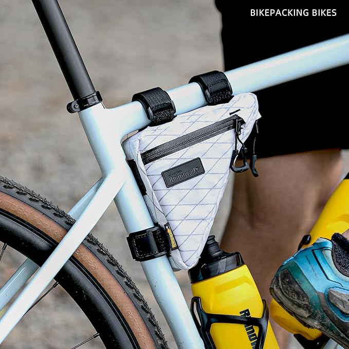Rhinowalk Bike Frame Triangle Bag, Waterproof Compact Storage Bag with YKK Zippers, Multi-Pocket Design, Doesn’t Rub Legs – 0.9L, White