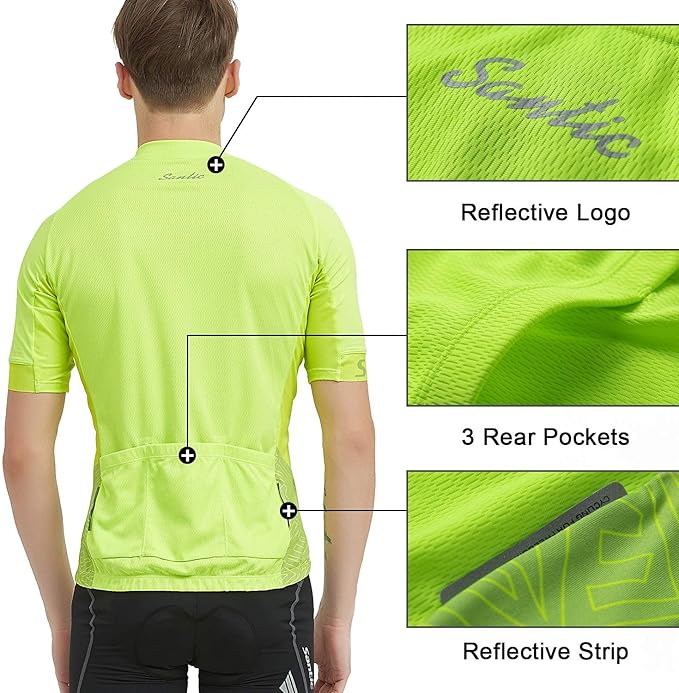 Santic Men’s Cycling Jersey Short Sleeve Bike Shirts for Men Bicycle Jacket with Pockets Breathable & Quick Dry Yorkson