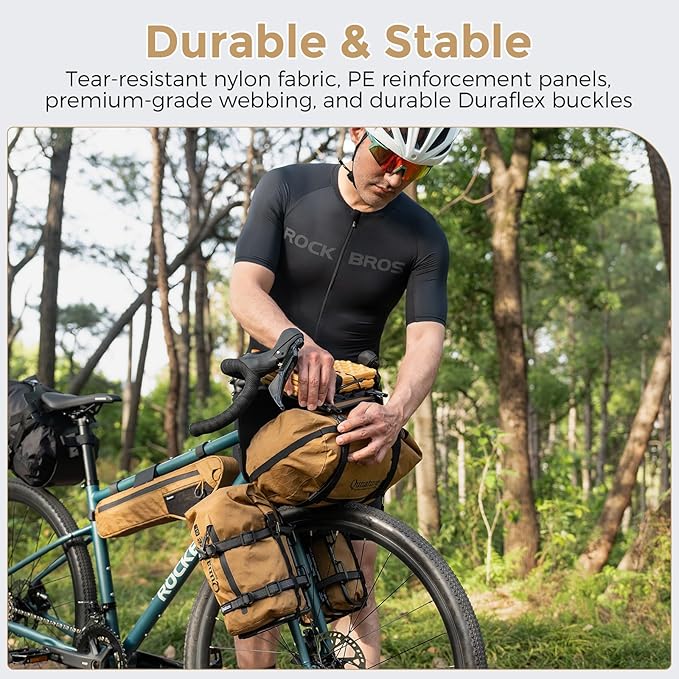 ROCKBROS Bike Handlebar Harness for Bikepacking, Front Rack System with Flexible Mounting Options, Large Capacity, Fits Dry Bags 3-12L (Khaki)
