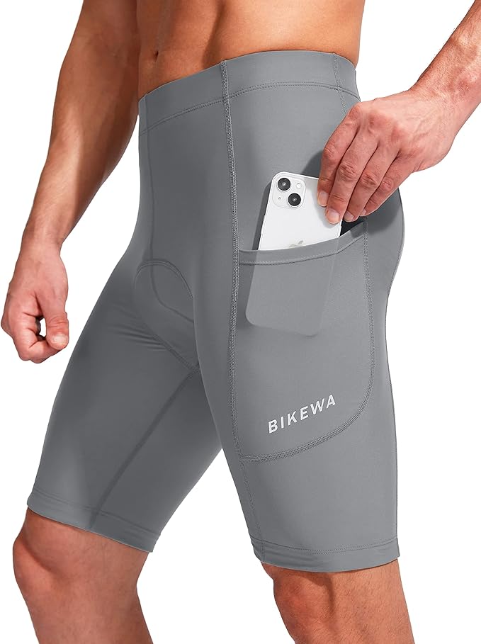 Bikewa Men's Bike Shorts 3D Padded Cycling Road Biking Mountain Riding Biker Bicycle UPF 50+ Cycle Shorts Zipper Pockets