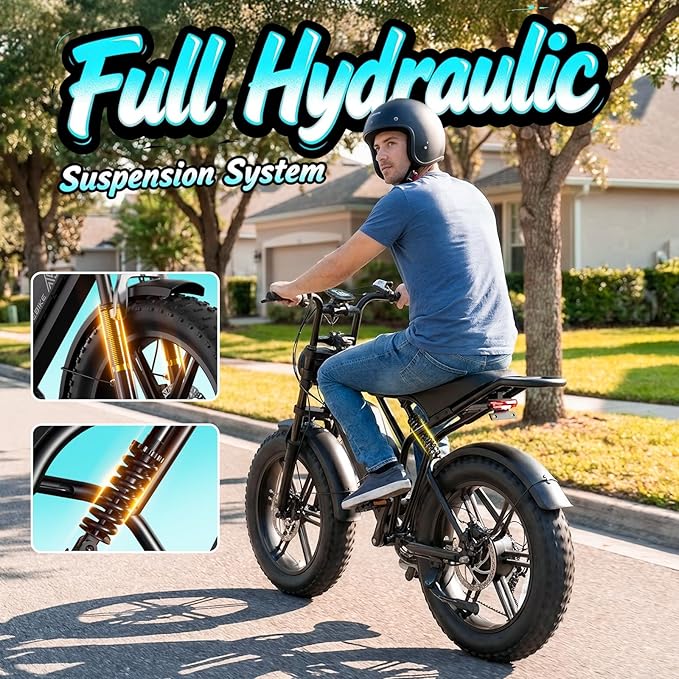TST Electric Bike for Adults, 1500W Peak Motor 28 MPH 60/100 Miles Fat Tire Ebike with 48V 15Ah/25Ah Removable Battery 20" Electric Dirt Bike Full Suspension and 7-Speed