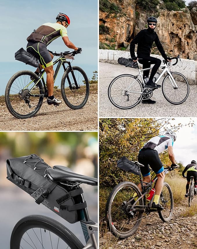 KEMIMOTO Bike Seat Bag, Expandable 11L-13L Saddle Pouch Fully Waterproof Bikepacking, Road Bicycle Rear Pack Under Seat with PVC Reflective Panel, Four Bottom Hardboards
