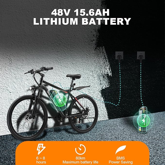 26" Electric Bike for Adults, E-Bike Commuter–500W Brushless Motor,375WH, 7-Speed, Front Suspension Fork, 20MPH Top Speed, 37+ Miles Long Range–Certified to UL 2849