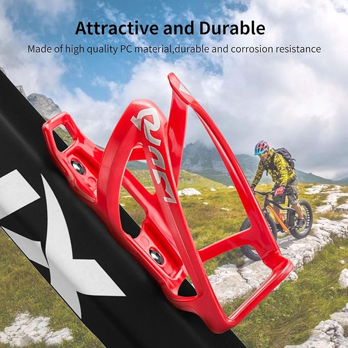Bike Water Bottle Cage, Universal Bike Water Drink Holder, Durable Ultralight Plastic Water Bottle Holder for Bicycle, Cycling Bottle Cages for MTB, Road Bike, Mountain Bikes, 2 Pack - Red