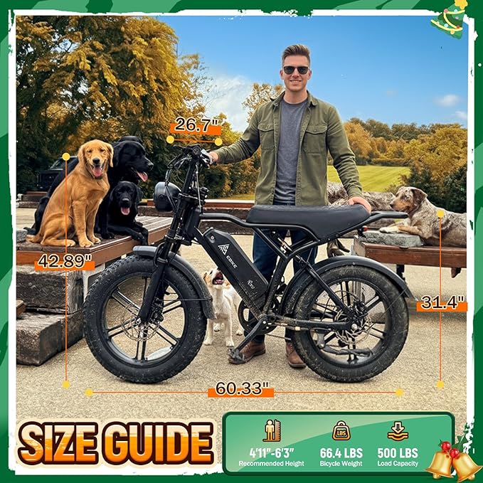 TST Electric Bike for Adults, 1500W Peak Motor Ebike with 48V 15Ah Built-in Battery, 60 Miles Range 28 MPH Electric Bike, 20" Fat Tire E Bike with 7 Speed