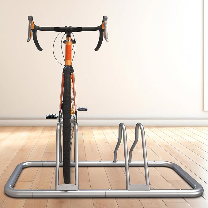 Simple Houseware 2 Bike Bicycle Floor Parking Adjustable Storage Stand, Silver
