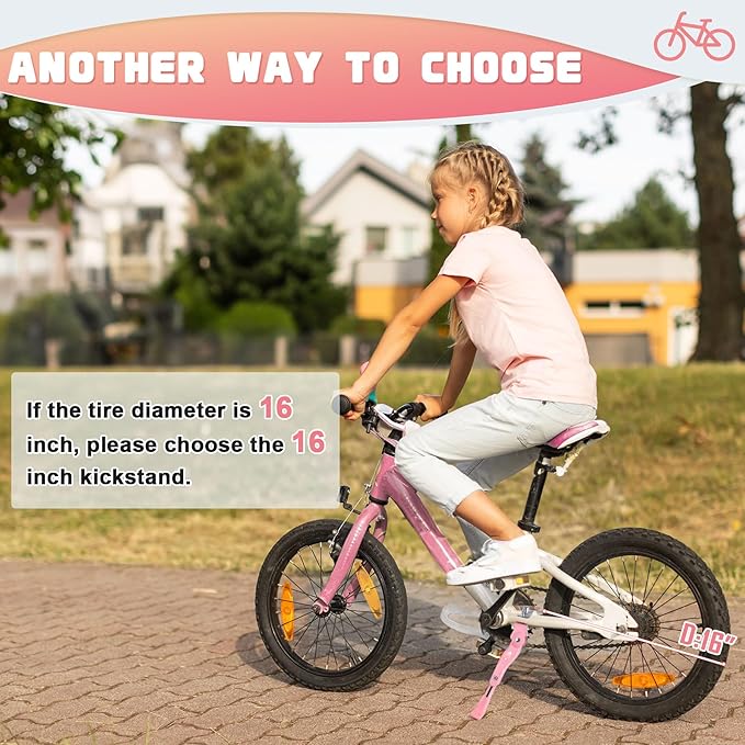 LEICHTEN Bike Kickstand for 16 18 20 Inch Wheel Bike, Adjustable Aluminum Alloy Bicycle Kickstand for Kids Bike Center Mount for Sports/Mountain/Road Bicycles, Pink