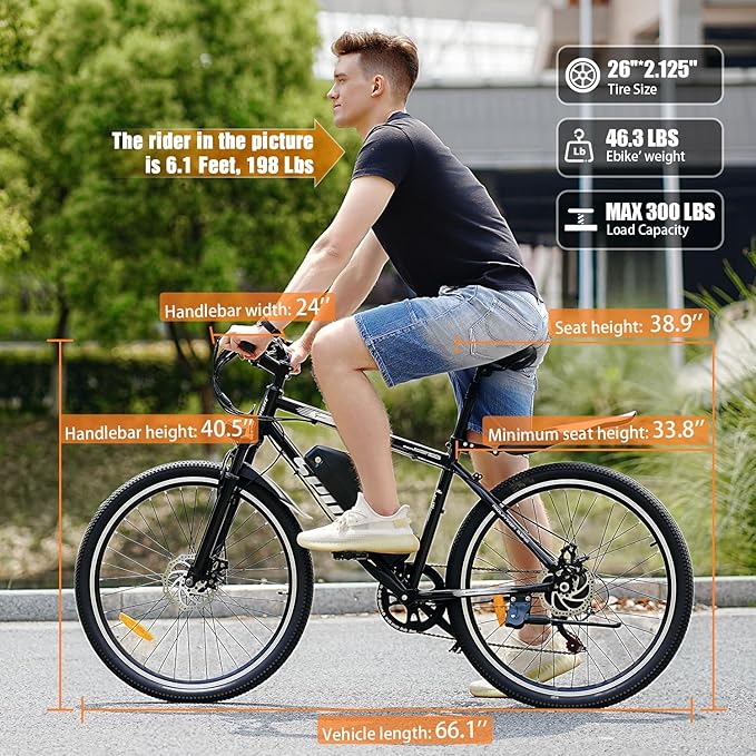 Electric Bike for Adults, 1500W Peak Motor, Up to 25 MPH, 65 Miles PAS Range, 48V 10Ah Removable Battery, Advanced Front Suspension, 7 Speeds, Compact Electric Mountain Bicycle, 26" Commuting Ebike