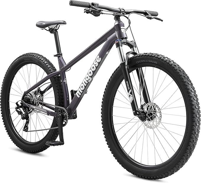 Mongoose Switchback Mountain Bike for Men and Women, 8 to 10-Speed Drivetrain with Trigger Shifters, 27.5 to 29-Inch Wheels, 15.5 to 17.5-Inch Frame