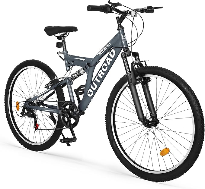 26 inch Mountain Bike Dual Full Suspension, Outdoor Hybrid Bikes,7-Speed/High-Carbon Steel, for Men Women Adult, MTB Bicycle with Suspension Fork,Sleek Colors