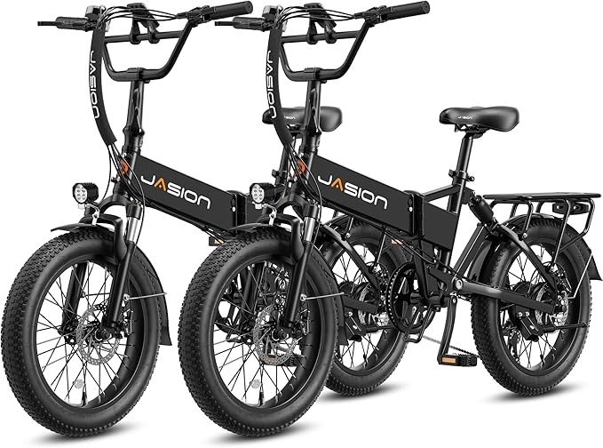 Jasion EB7 20" Foldable Electric Bike Fat Tire for Adults, 1200W Peak, 48V Removable UL-Certified Battery, 28MPH 55 Mi Range Commuter Electric Bike with Dual Suspension for City,Beach,Snow,Mountain