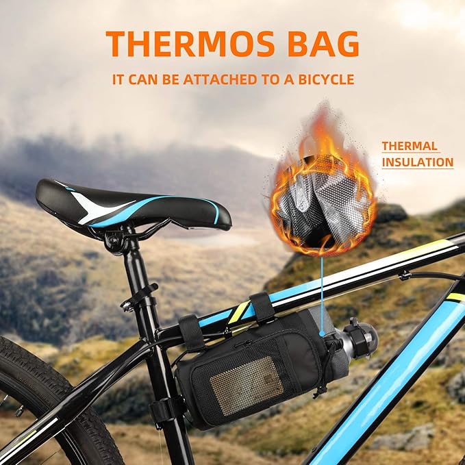 Bike Handlebar Bag Lightweight Waterproof Front Frame Water Bottle Holder Bag Large-Capacity Insulated Handlebar Bottle Cup Bag for Road Mountain Bicycle Outdoor Cycling Travel 2PCS