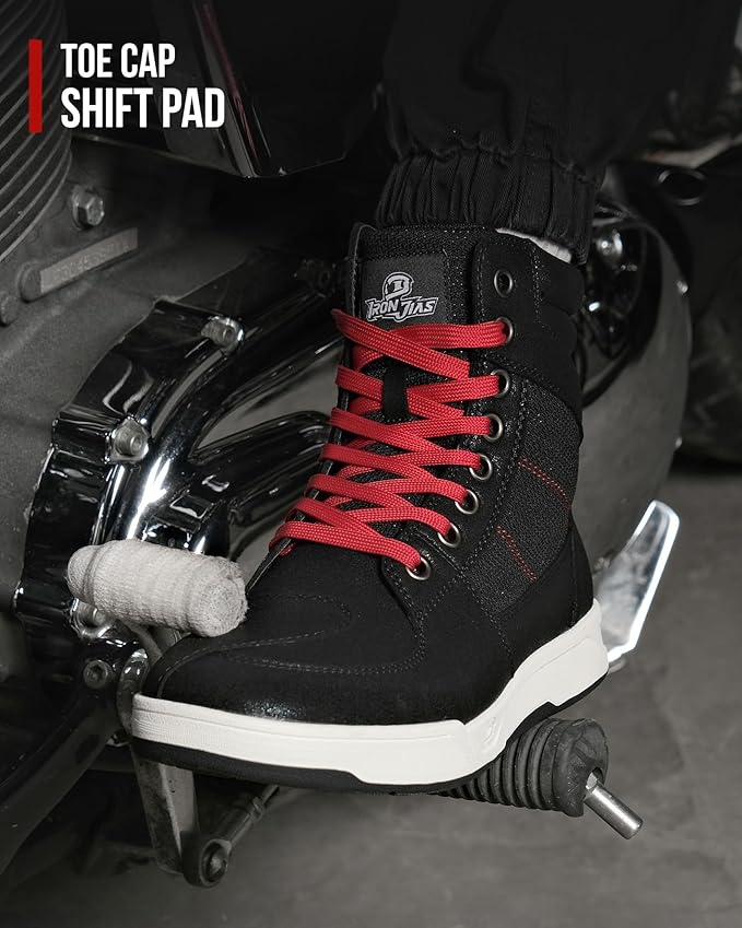 BORLENI Motorcycle Riding Shoes Road Street Motocross Protective Boots for Men, Casual Breathable Powersports Shoes Black