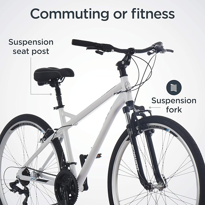 Schwinn Network 3.5 Hybrid Bike, 700c Mens and Womens Bike, 21-Speed Hybrid Bicycle, Aluminum Frame, Suspension Seat, Alloy Linear Pull Brakes, Adult Bicycle