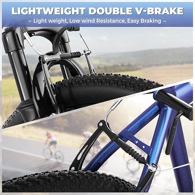 26" Mountain Bike, 7-Speed Lightweight High-Carbon Steel Frame, V Brakes & Front Suspension - Adjustable Ergonomic Seat for Men & Women(Quick Assembly, Multiple Colors)