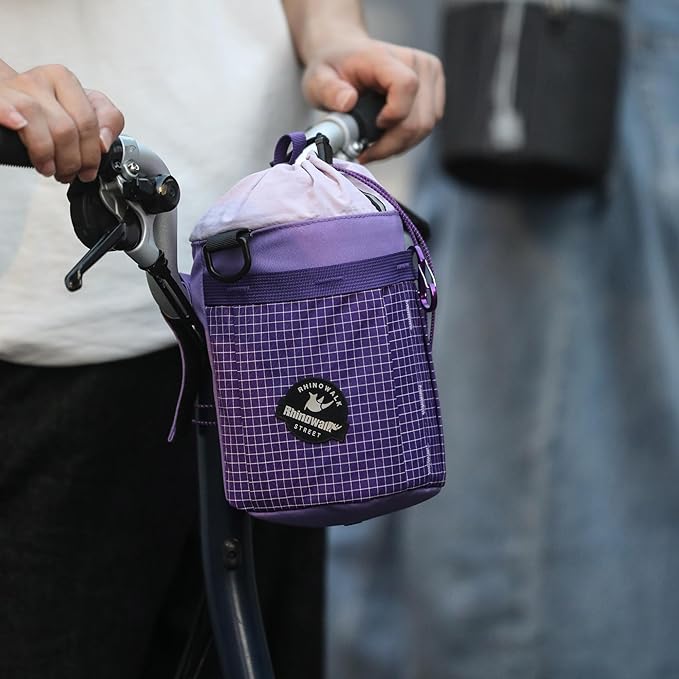 Rhinowalk Bike Handlebar Bag 2.5L Bicycle Bottle Holder Bag, TPU-Coated Handlebar Pouch with Shoulder Strap, Fits City Bikes & Folding Bikes like Brompton (Lavender Purple)