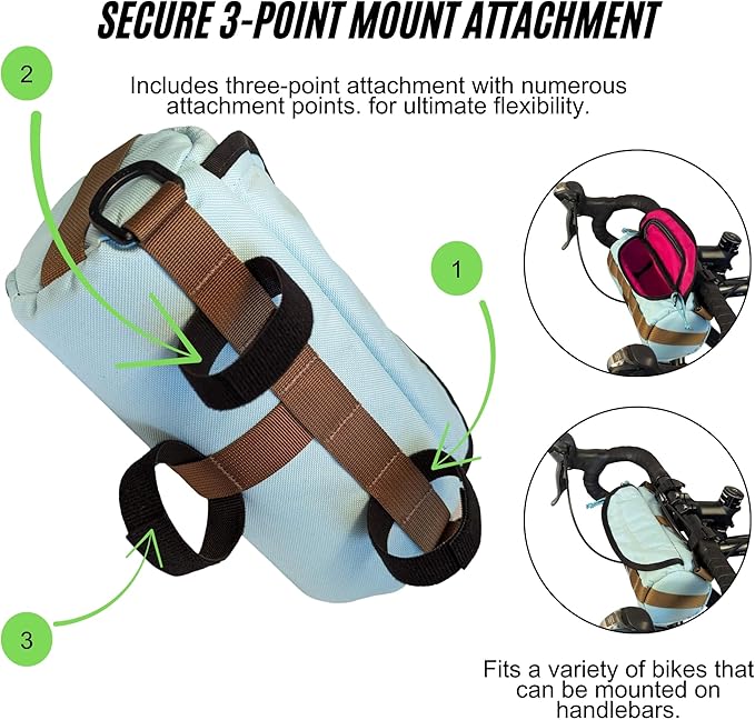 Handlebar Bag (Miami Nice) | 2 Liter Capacity | Spacious Bike Bag w/ 2 Extra Long Buckle Straps & 1 Hook-and-Loop Strap | Water Resistant Front Basket | Bike Accessories | Made in USA