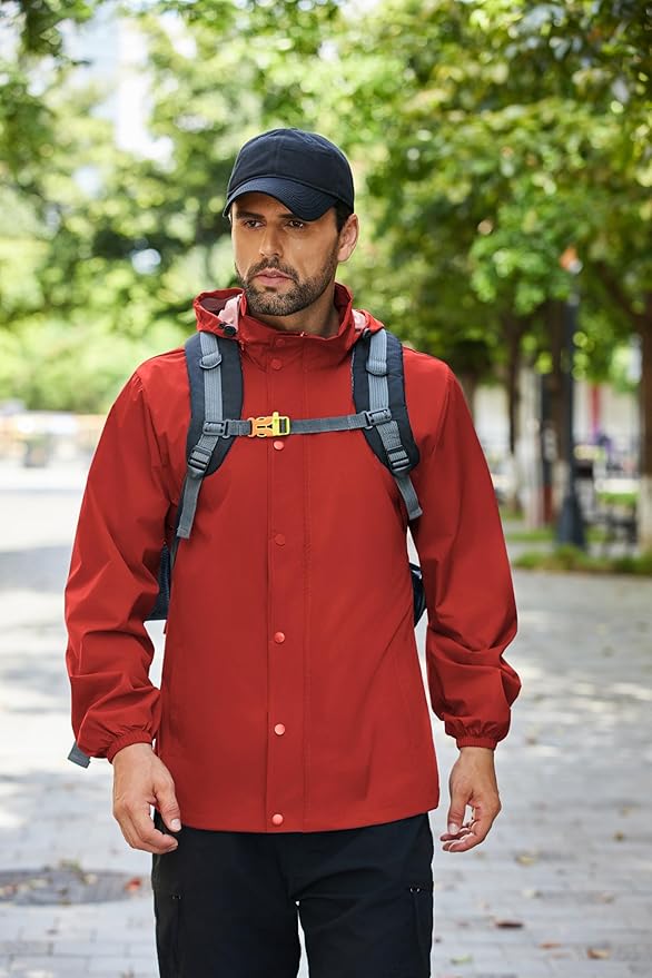 COOFANDY Men's Rain Jacket Waterproof Packable Raincoat Lightweight Rain Shell Hood Travel Golf Hiking Cycling Zip Pockets