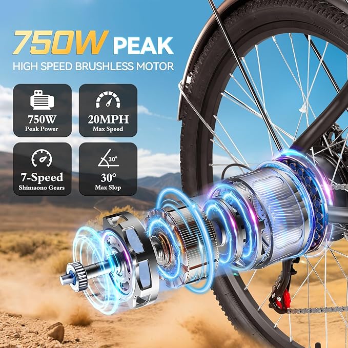 ZNH 750W|1000w Electric Bike for Adults, 48V 13Ah Removable Battery, 26" Electric Mountain Bike, Up to 60 Miles, 7-Speed Ebike, Hydraulic Suspension, LCD Display, UL2849 Certified, TUV
