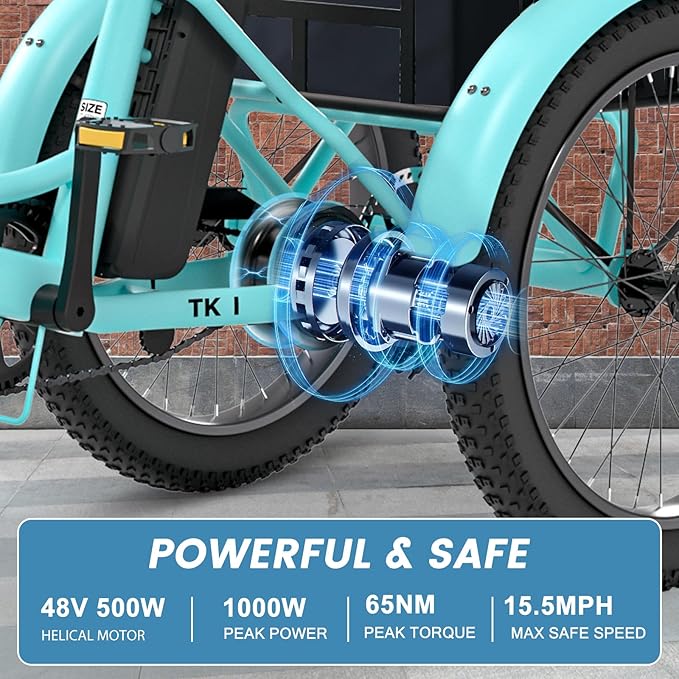 MOONCOOL Folding Electric Tricycle for Adults, 48V 500W 3 Wheels Electric Trike, Aluminum Frame 750W Electric Tricycle Adult Bicycle with Removable Battery, Front and Back Bags