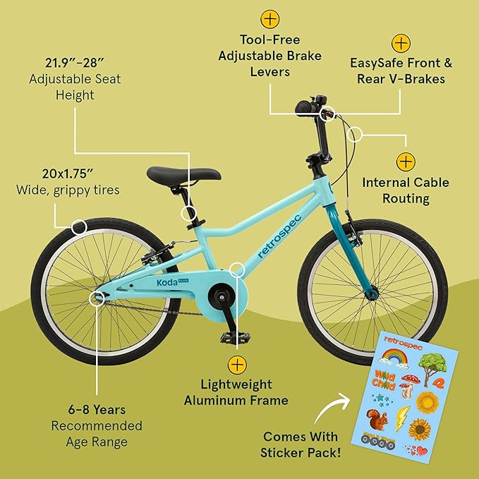 Retrospec Koda Plus Kids Bike for Boys & Girls Ages 6-8 Years - 20" Children's Bicycle, Adjustable Seat & Handlebars