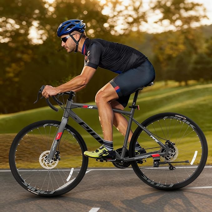 Pipleo Road Bike, 700C City Commuter Bicycle, 21 Speeds Shimano Drivetrain Sport Racing Bike, Light Weight Aluminum Frame, Urban Street Bike for Men Women Adult, Gray, Frame Size 49CM