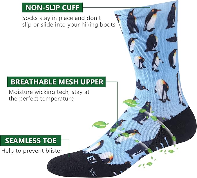HUSO Hiking Socks Men Women Fashion Novelty Digital Printing Sports Crew Socks 3, 4 Pairs