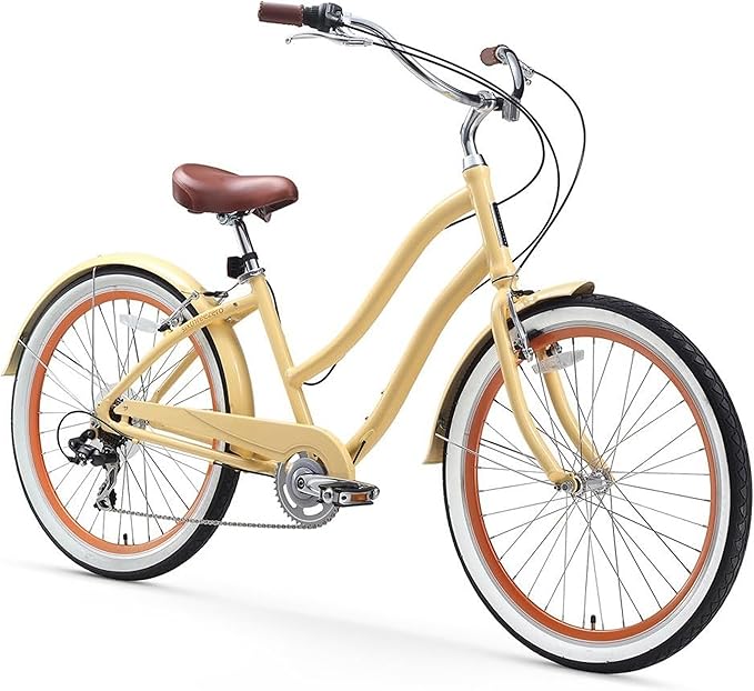 sixthreezero EVRYjourney Women's Steel Beach Cruiser Bike, Hybrid Bicycle, Step Through Frame with Rear Rack and Fenders, 26-Inch Wheels, Multiple Speed Options and Colors