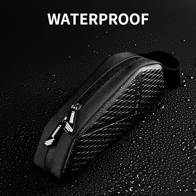 Bike Top Tube Bag, Small Front Frame Bag, Waterproof PU & EVA Hard Shell Bicycle Pouch for Phone & Tools, Cycling Accessories (1.2L)