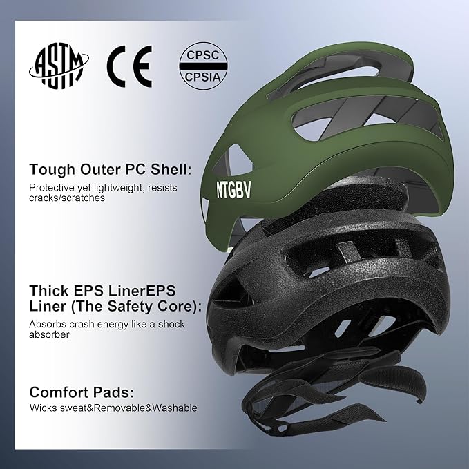 Adult Bike Helmet for Men/Women with Helmet Bag 2 Removable Moisture-Wicking Liners Adjustable Dial Comfort Fit Lightweight Shockproof CPSC 1203 Safety Certified for Road-Ready/Urban-Commute/MTB