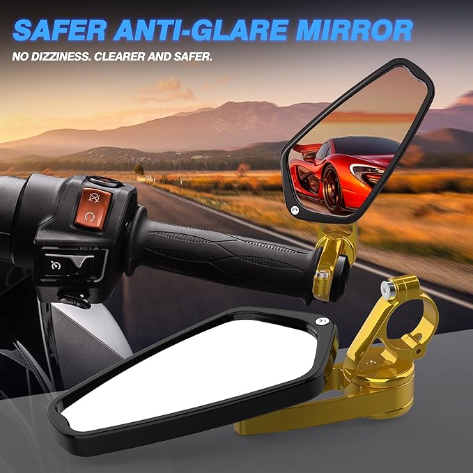 MICTUNING CNC Motorcycle Mirrors - 7/8" (22mm) Bar End Rear View Mirrors Compatible with Most Honda Grom, Yamaha, Kawasaki, Ducati, Suzuki and More - Golden