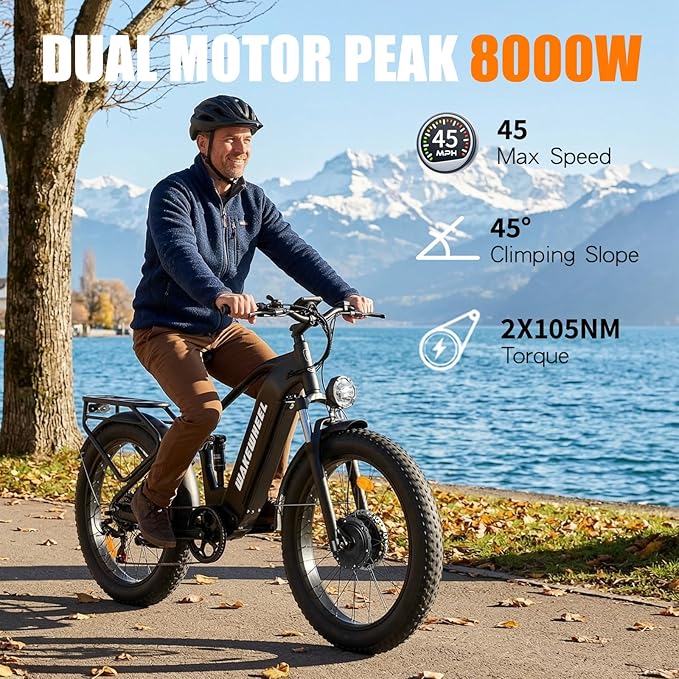 8000w Electric Bike for Adults, 60V 32Ah Battery Ebike, Fat Tire & Long Range Electric Bicycles, 210Nm Mountain Bike Full Suspension, Hydraulic Brake Electric Bicycle